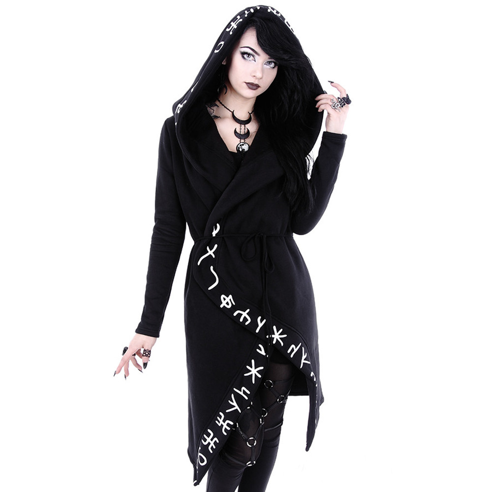 Runen lange Weste / Strickjacke schwarz